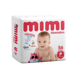 Pañal Mimi Absorplus Talla P - Bolsa 56 UN