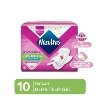 Toalla Higiénica Nosotras Alas Tela Gel - Bolsa 10 UN