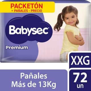 Pañal Babysec Premium Súper Mega Talla XXG - Bolsa 72 UN