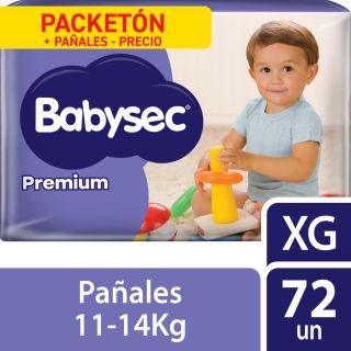 Pañal Babysec Premium Súper Mega Talla XG - Bolsa 72 UN