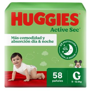 Pañal Huggies Active Sec Talla G - Bolsa 58 UN