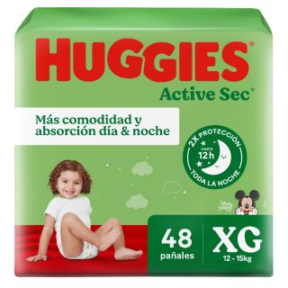 Pañal Huggies Active Sec Talla XG - Bolsa 48 UN
