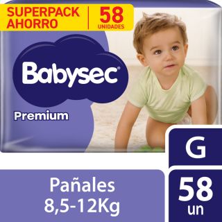 Pañal Babysec Premium Super Mega Talla G - Bolsa 58 UN
