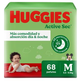 Pañal Huggies Active Sec Xtra Flex Talla M - Bolsa 68 UN
