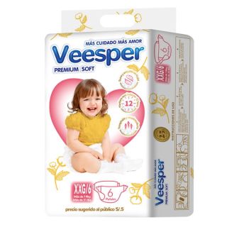 Pañal Paquetito Veesper Premium Sotf Talla XXG - Bolsa 6 UN