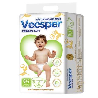 Pañal Paquetito Veesper Premium Sotf Talla G - Bolsa 6 UN