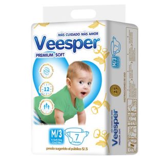 Pañal Paquetito Veesper Premium Sotf Talla M - Bolsa 7 UN