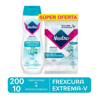 Nosotras Jabón Intimo Fresh Extremo + Pañitos - Frasco 200 ML