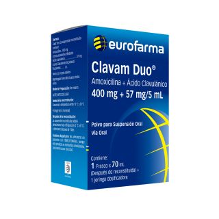 Clavam Dúo 400+57 Mg/75 Ml - Frasco 70 Ml