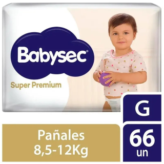 Pañal Babysec Súper Premium Talla G - Bolsa 66 UN