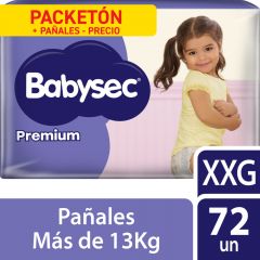 Pañal Babysec Premium Súper Mega Talla XXG - Bolsa 72 UN