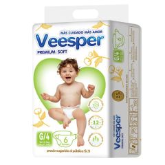 Pañal Paquetito Veesper Premium Sotf Talla G - Bolsa 6 UN