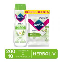 Nosotras Jabón Intimo Herbal 200ml + Toallas Humedas - Pack 2 UN