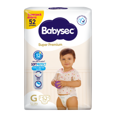 Pañal Babysec Super Premium Talla G - Bolsa 52 UN