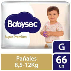 Pañal Babysec Súper Premium Talla G - Bolsa 66 UN